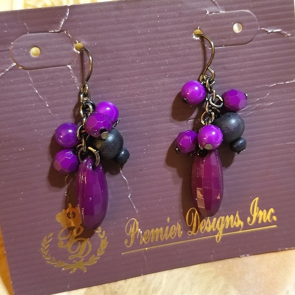 NEW Premier Designs Bohemian Purple and Black Long Bead Earrings - Picture 4 of 4